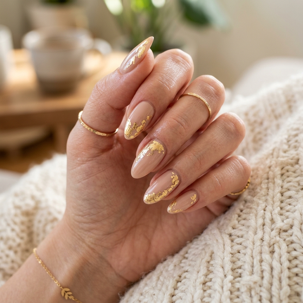 16 Aesthetic Summer Nails That Will Instantly Upgrade Your Vibe (Hot Girl Hands Only) 15 Nude Nails with Gold Foil