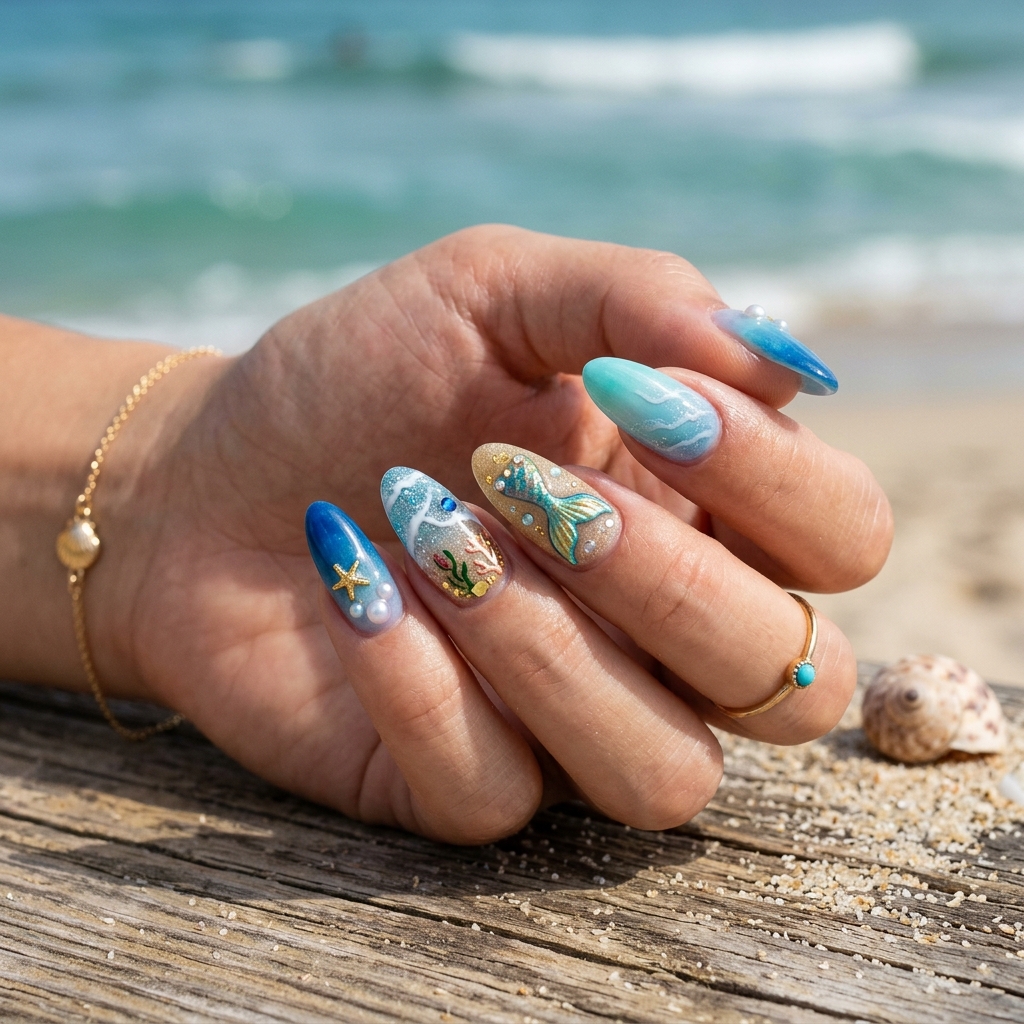 16 Summer Acrylic Nails That Will Instantly Upgrade Your Vibe (Hot Girl Nails Only ) 12 Ocean-Inspired Nails
