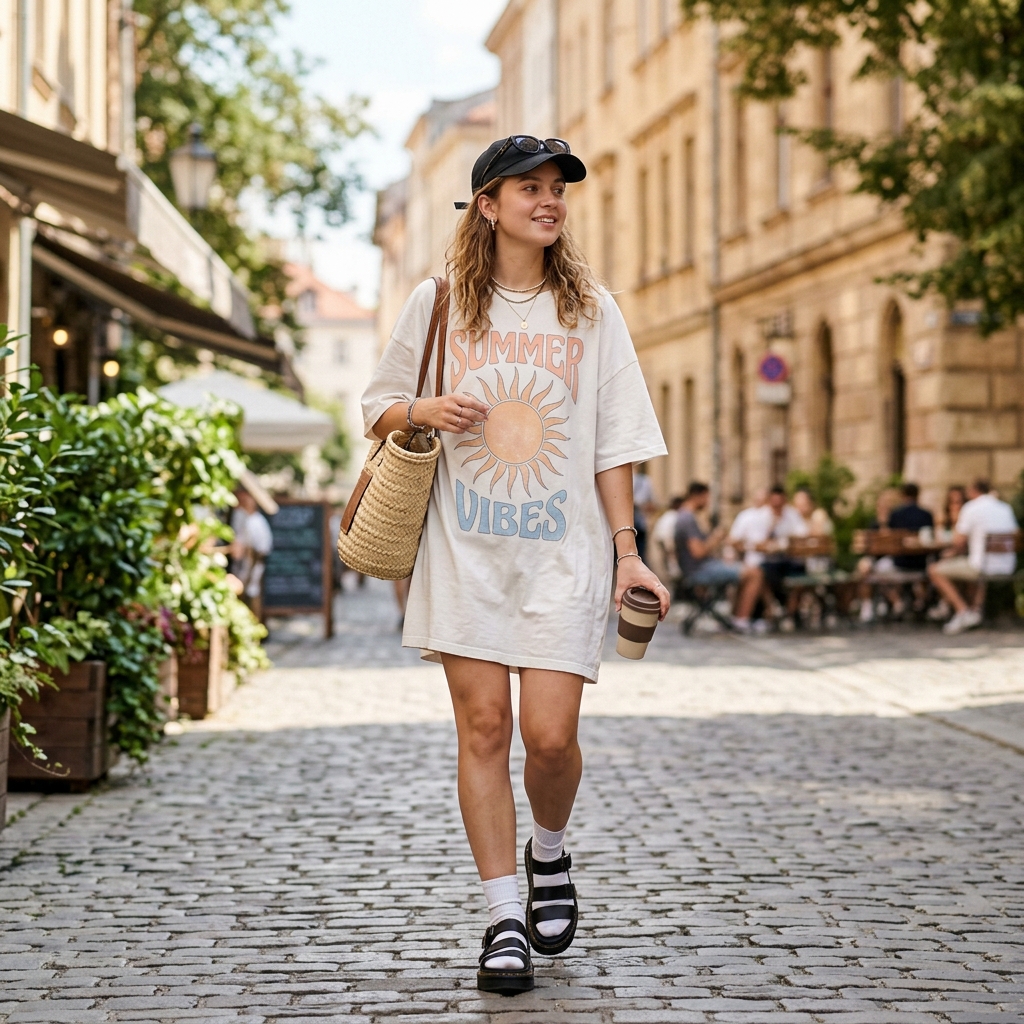 16 Summer Outfit Ideas That Make Getting Dressed Way Too Easy in 2026 8 Oversized Tee Dress Chunky Sandals