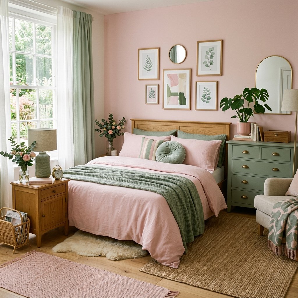 18 Pink Bedroom Ideas That Are Giving Main-Character Energy in 2026 16 Pastel Pink Sage Green Combo