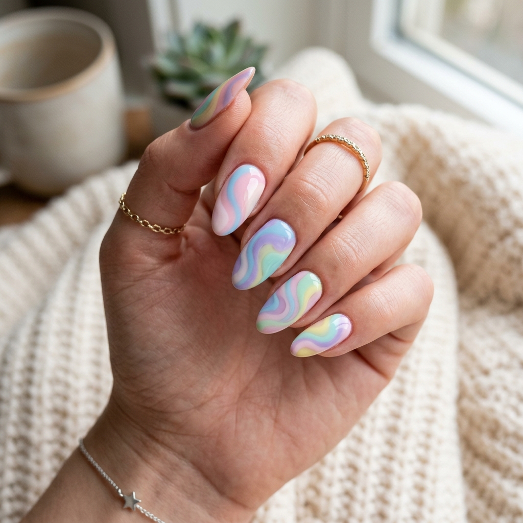 16 Aesthetic Summer Nails That Will Instantly Upgrade Your Vibe (Hot Girl Hands Only) 4 Pastel Swirl Nails