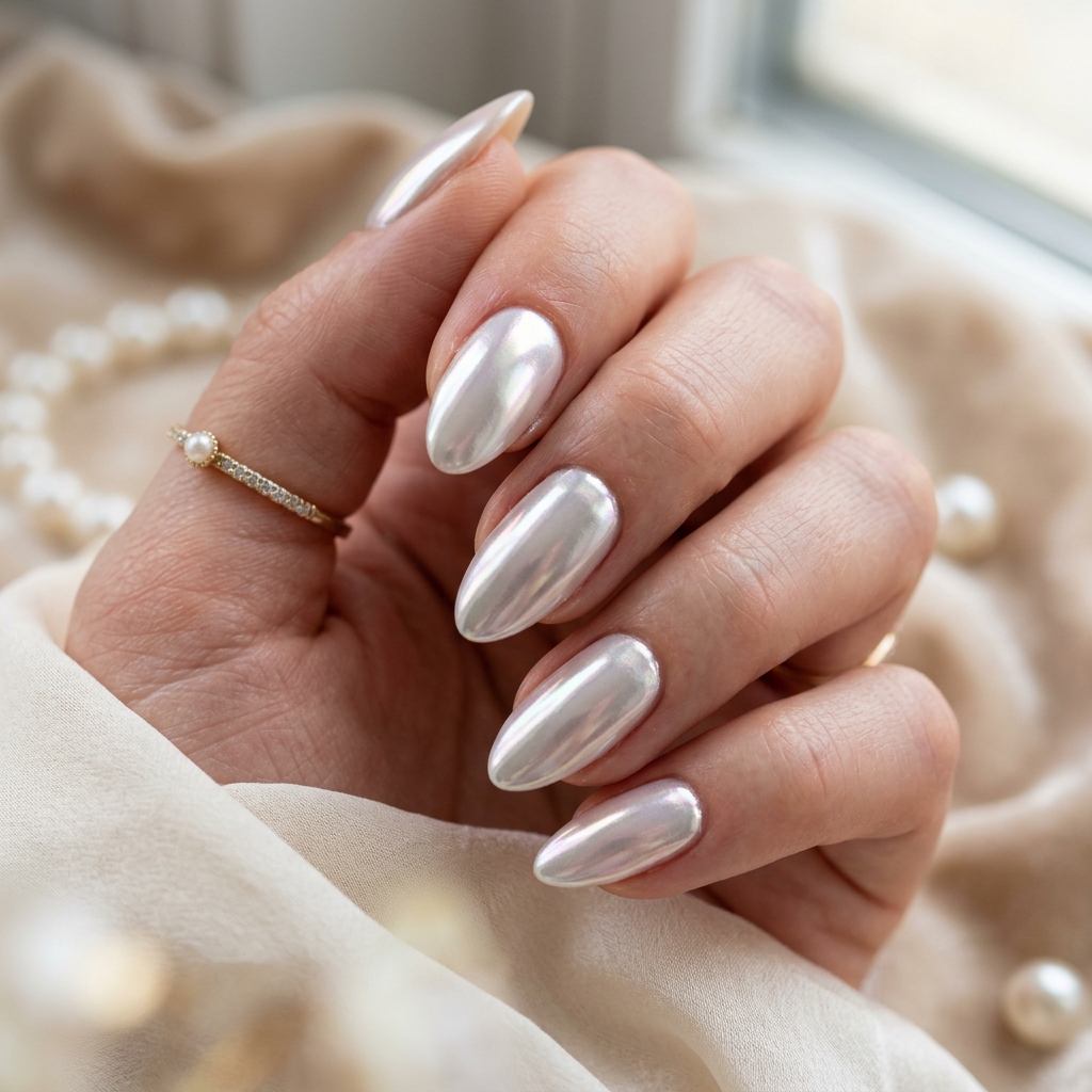 17 Chrome Summer Nails That Will Make Your Hands the Main Character This Season 13 Pearl Chrome Elegance