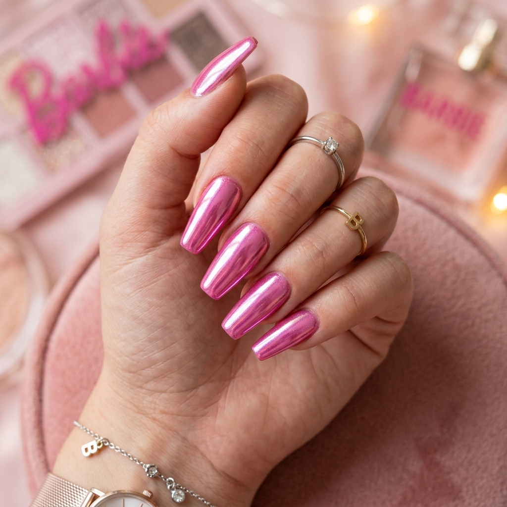 17 Chrome Summer Nails That Will Make Your Hands the Main Character This Season 7 Pink Chrome Barbie Energy