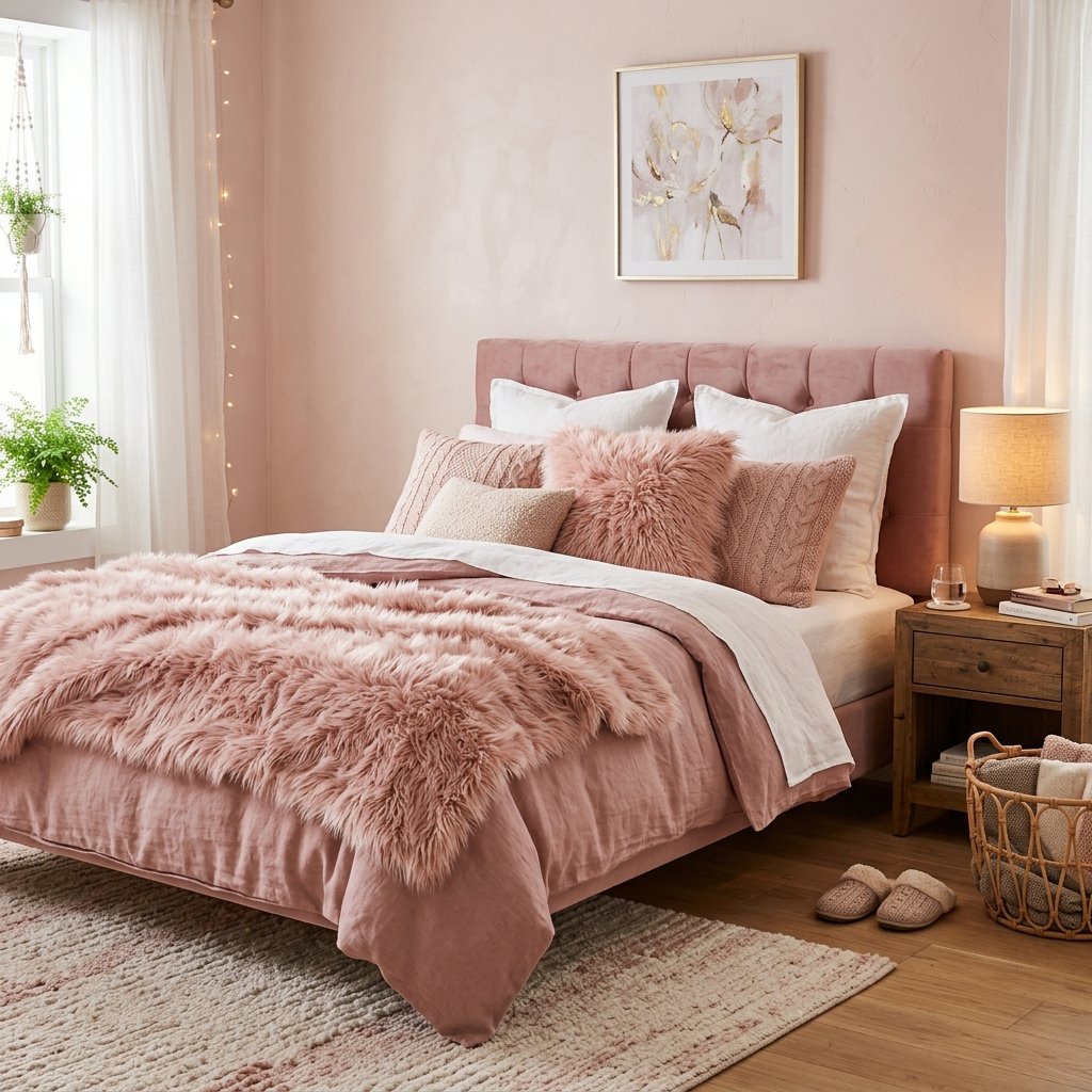 18 Pink Bedroom Ideas That Are Giving Main-Character Energy in 2026 17 Pink Faux Fur and Cozy