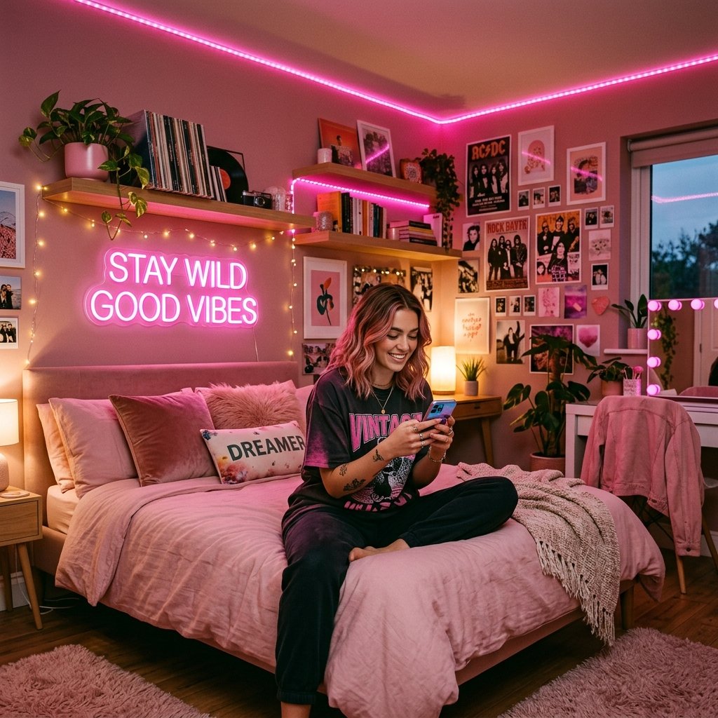 18 Pink Bedroom Ideas That Are Giving Main-Character Energy in 2026 6 Pink LED Lighting for a Cool Girl Aesthetic