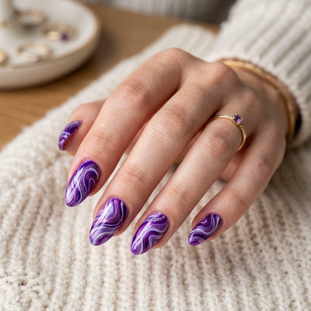 16 Purple Summer Nails Ideas That Are Giving Main Character Energy All Season 12 Purple Swirl Art