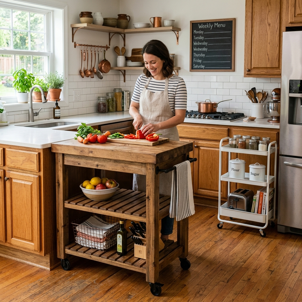 16 Kitchen Storage Ideas That Will Make Your Tiny Kitchen Feel Weirdly Expensive 8 Rolling Kitchen Carts