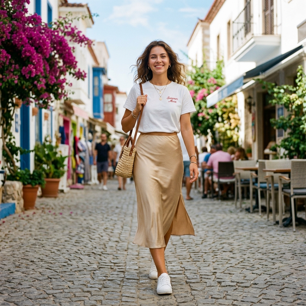 16 Summer Outfit Ideas That Make Getting Dressed Way Too Easy in 2026 10 Satin Skirt Baby Tee
