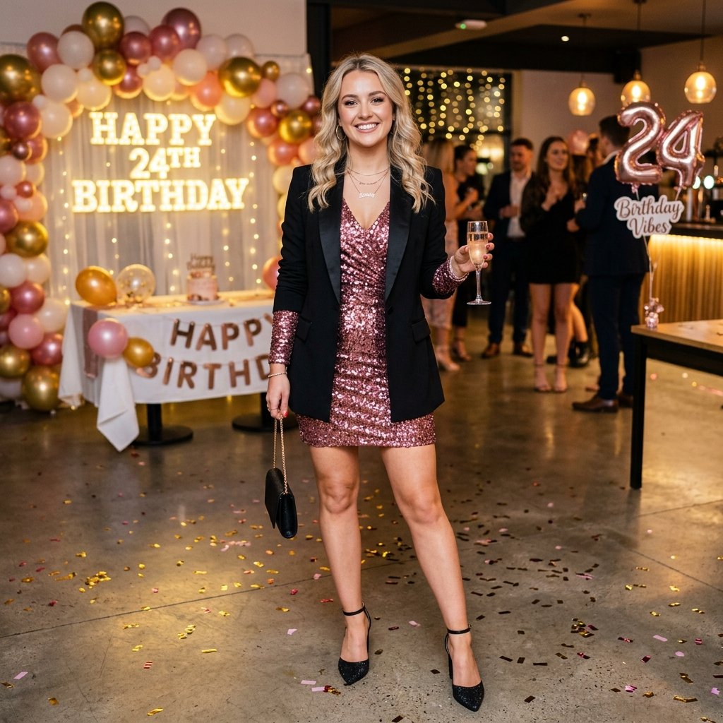 17 Birthday Outfit Ideas for Women That’ll Make You Feel Like That Girl All Day 10 Sequin Mini Dress Blazer 1