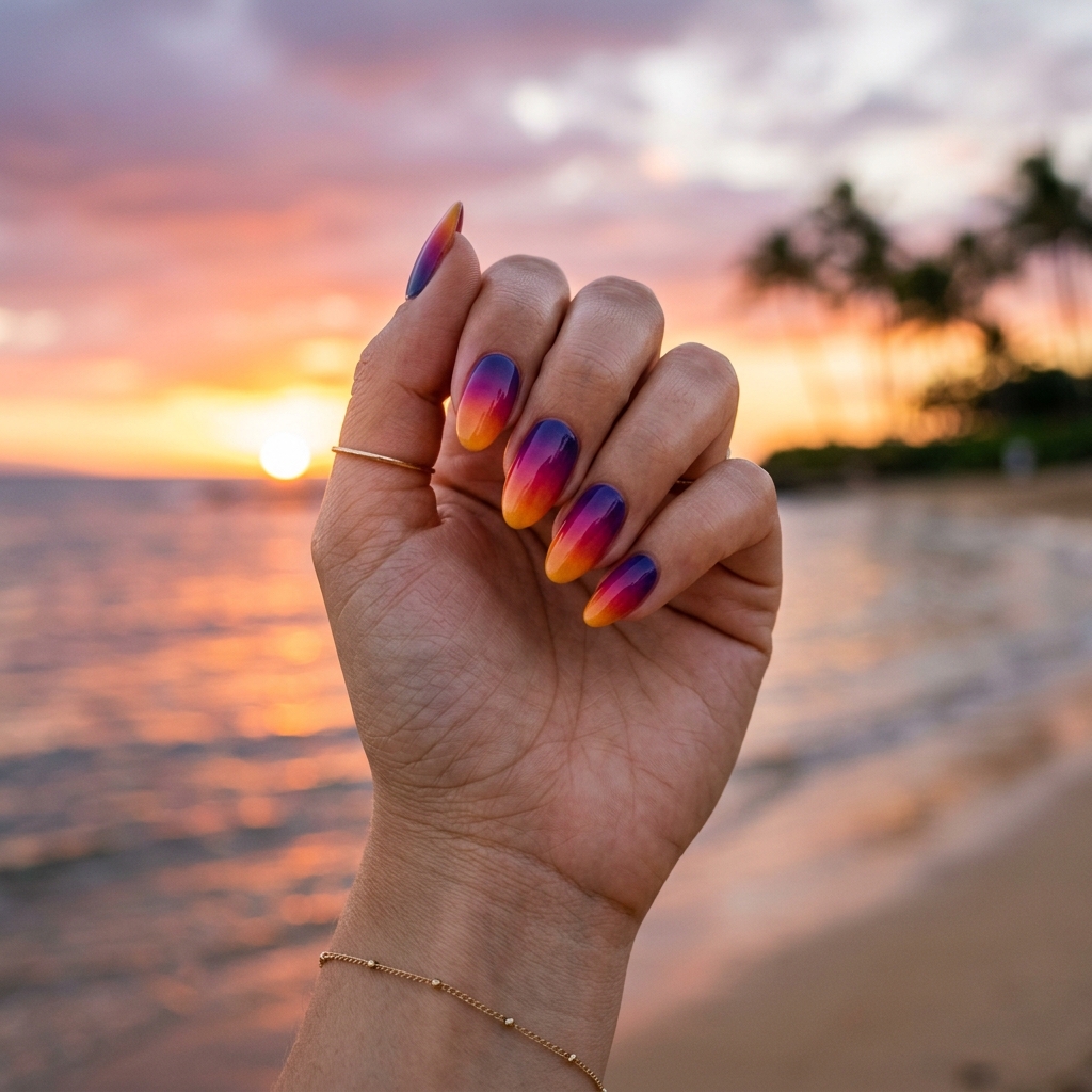 16 Aesthetic Summer Nails That Will Instantly Upgrade Your Vibe (Hot Girl Hands Only) 14 Sunset Gradient Nails