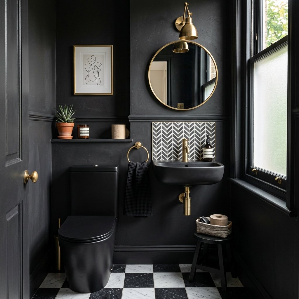 17 Black Bathroom Ideas That Look Expensive Without Trying Too Hard 5 Tiny Black Powder Room