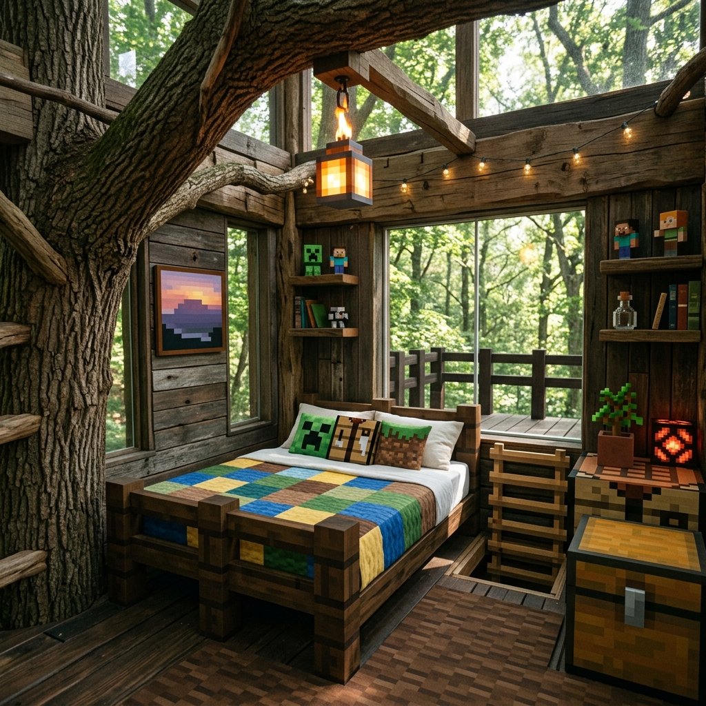 17 Minecraft Bedroom Ideas That Are Seriously Cooler Than Your Last Build 18 Treehouse Bedroom