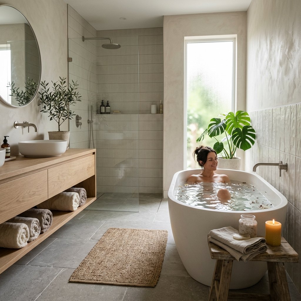 16 Spa Bathroom Ideas That’ll Make Your Home Feel Like a 5-Star Retreat 16 Try a Soft Monochrome Color Palette