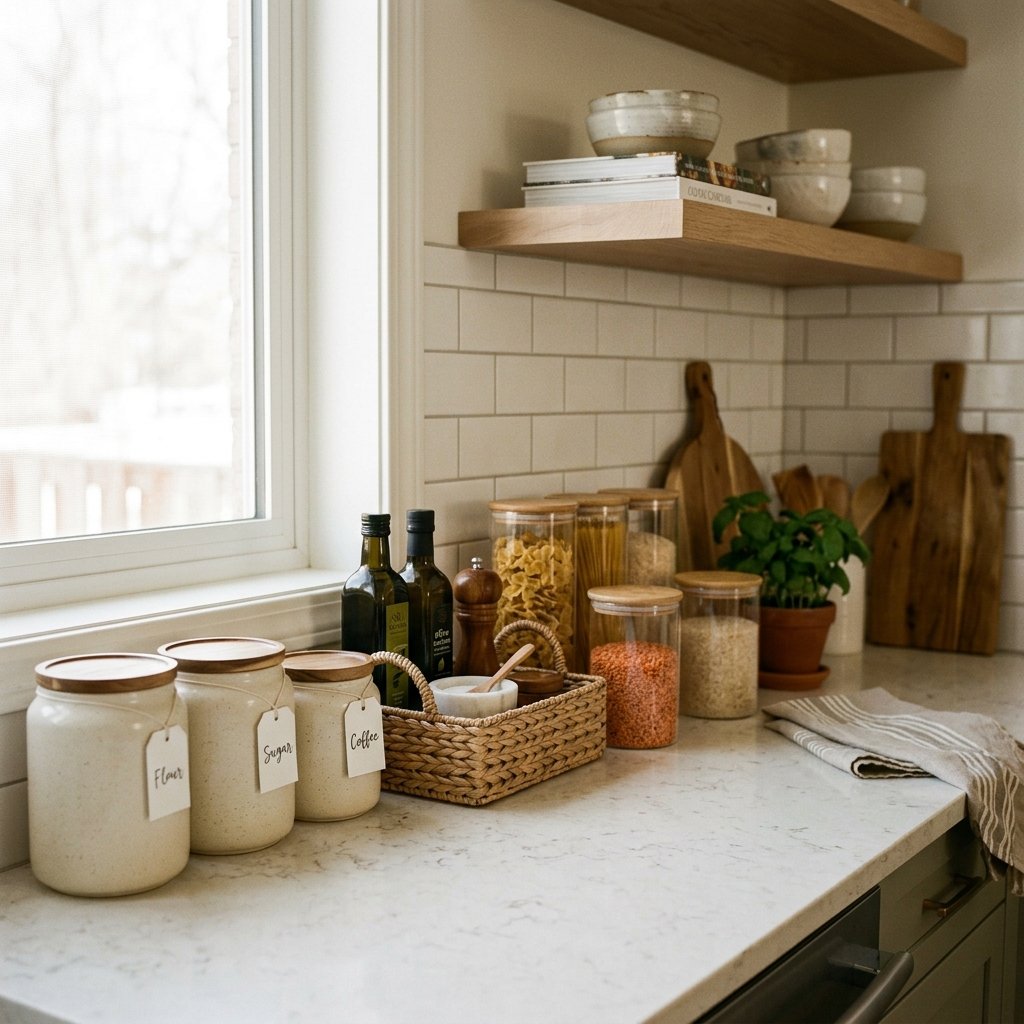 16 Kitchen Decor Ideas That Instantly Make Your Space Look Expensive (Without the Full Remodel Drama) 10 Use Decorative Storage Instead of Plastic Chaos