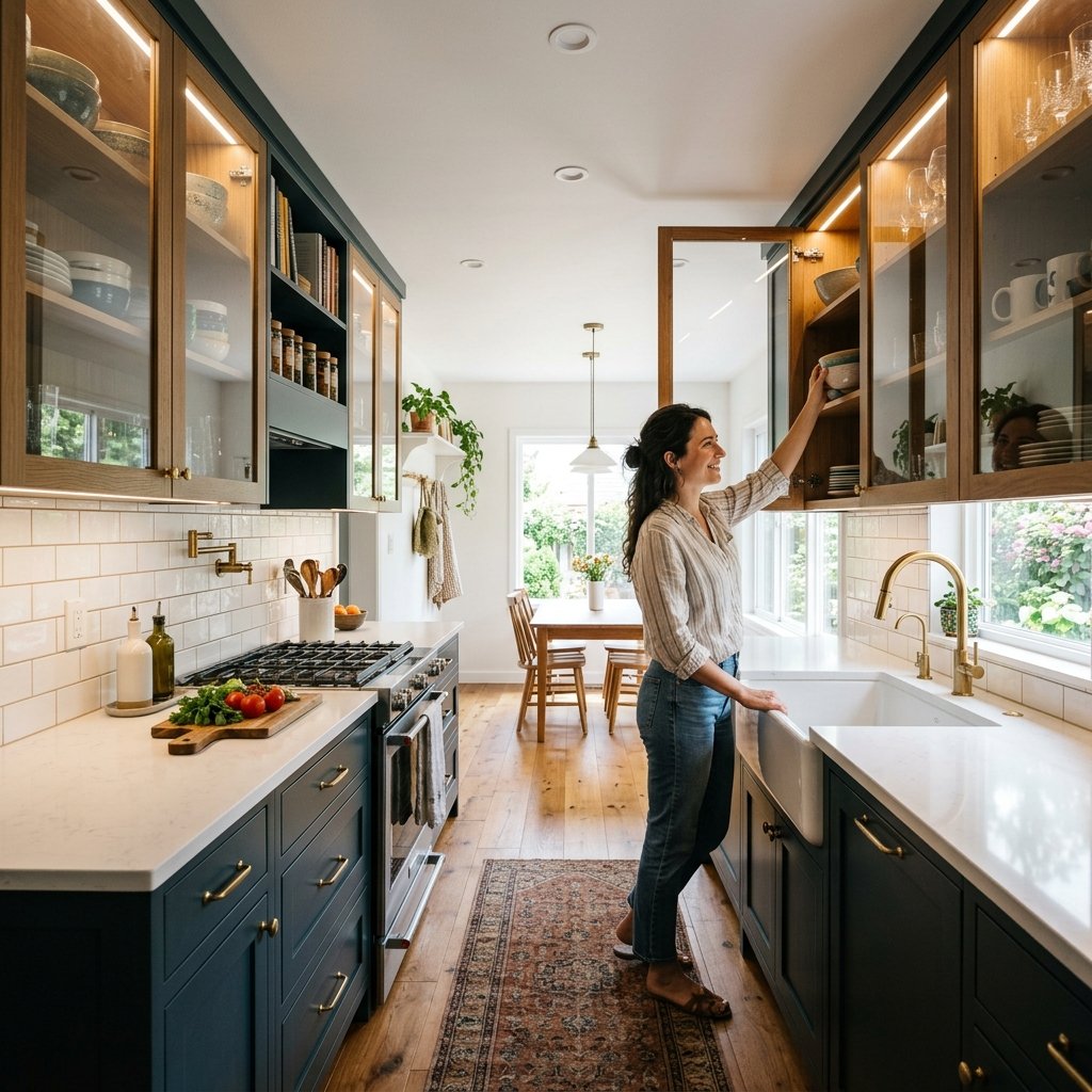 16 Galley Kitchen Ideas That Make Small Spaces Look Expensive Without Even Trying 13 Use Glass Cabinet Doors