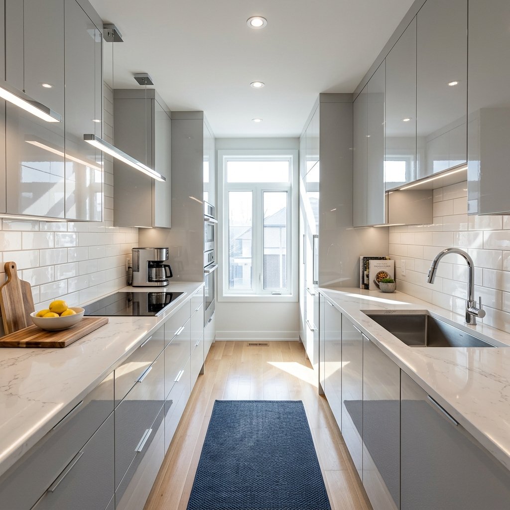 16 Galley Kitchen Ideas That Make Small Spaces Look Expensive Without Even Trying 10 Use Glossy Finishes to Reflect Light