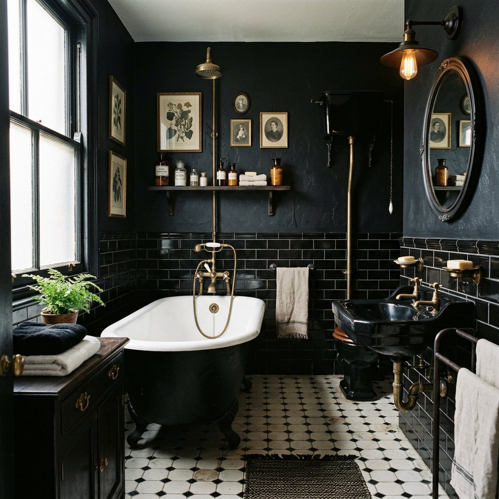 17 Black Bathroom Ideas That Look Expensive Without Trying Too Hard 17 Vintage Black Bathroom Details