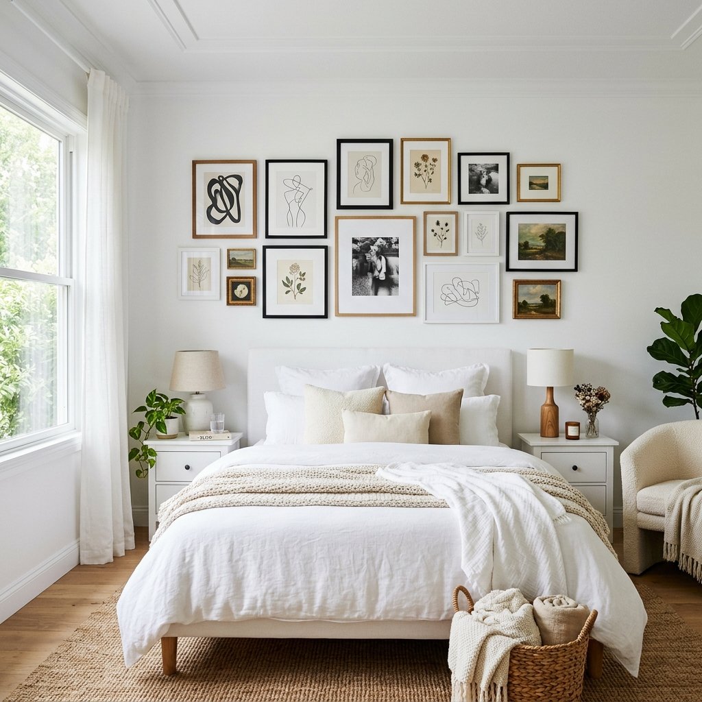 18 White Bedroom Ideas That Look Straight Out of a Pinterest Dream 12 White Bedroom With Gallery Wall Decor