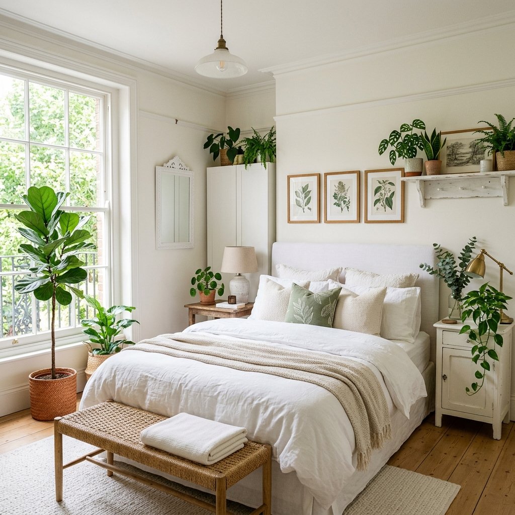 18 White Bedroom Ideas That Look Straight Out of a Pinterest Dream 17 White Bedroom With Green Plant Accents