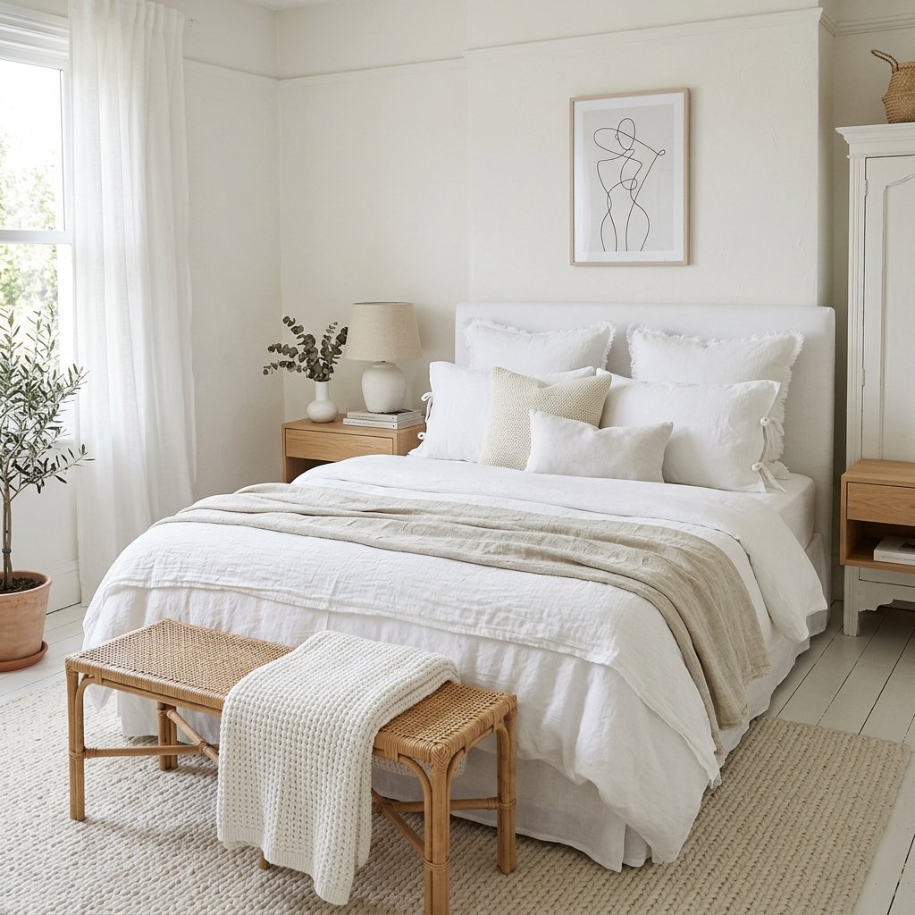 18 White Bedroom Ideas That Look Straight Out of a Pinterest Dream 8 White Bedroom With Layered Linen Bedding