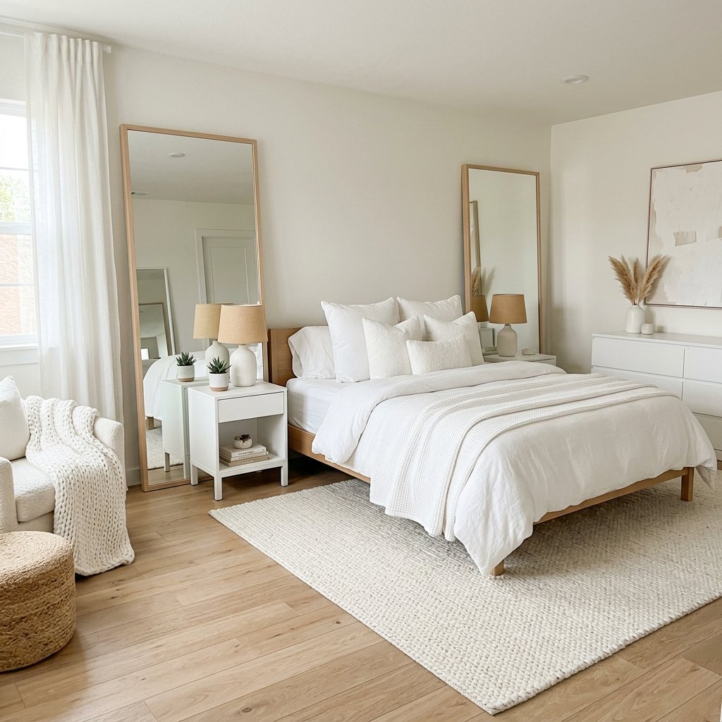 18 White Bedroom Ideas That Look Straight Out of a Pinterest Dream 15 White Bedroom With Oversized Mirrors