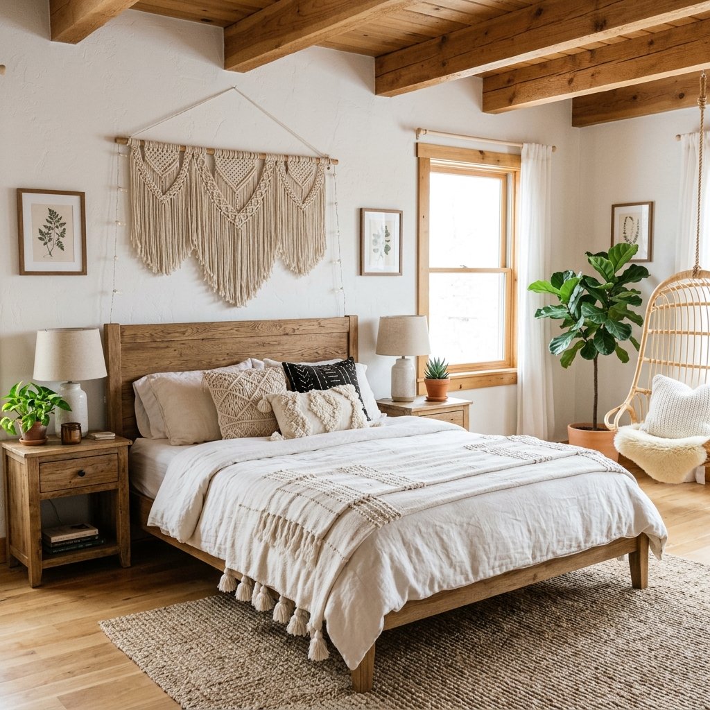18 White Bedroom Ideas That Look Straight Out of a Pinterest Dream 4 White Boho Bedroom With Natural Wood