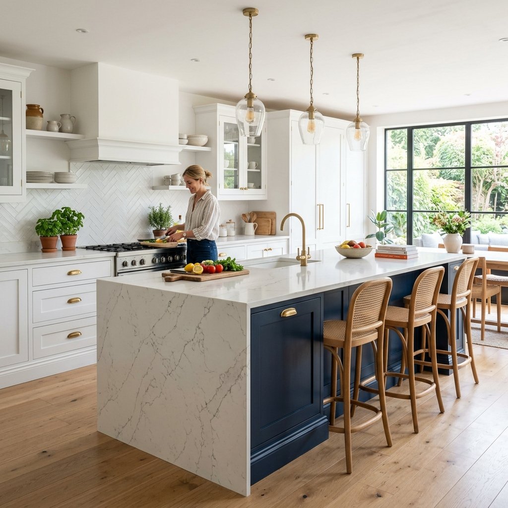 17 White Kitchen Ideas That Look Expensive Without Trying Too Hard 18 White Kitchen With Bold Kitchen Island