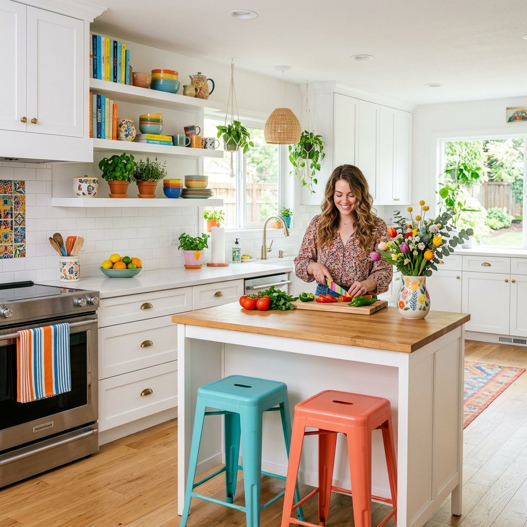 17 White Kitchen Ideas That Look Expensive Without Trying Too Hard 13 White Kitchen With Colorful Decor Accents