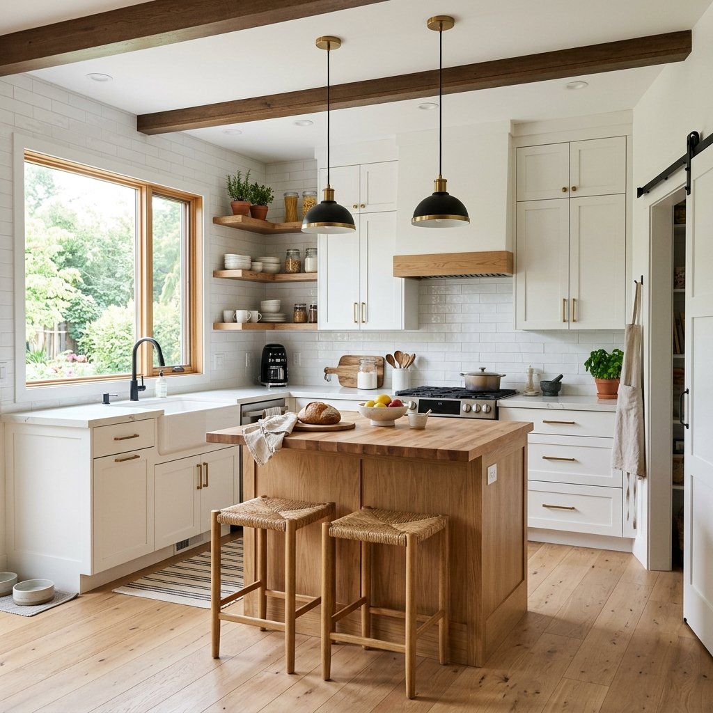 17 White Kitchen Ideas That Look Expensive Without Trying Too Hard 3 White Kitchen With Natural Wood Accents