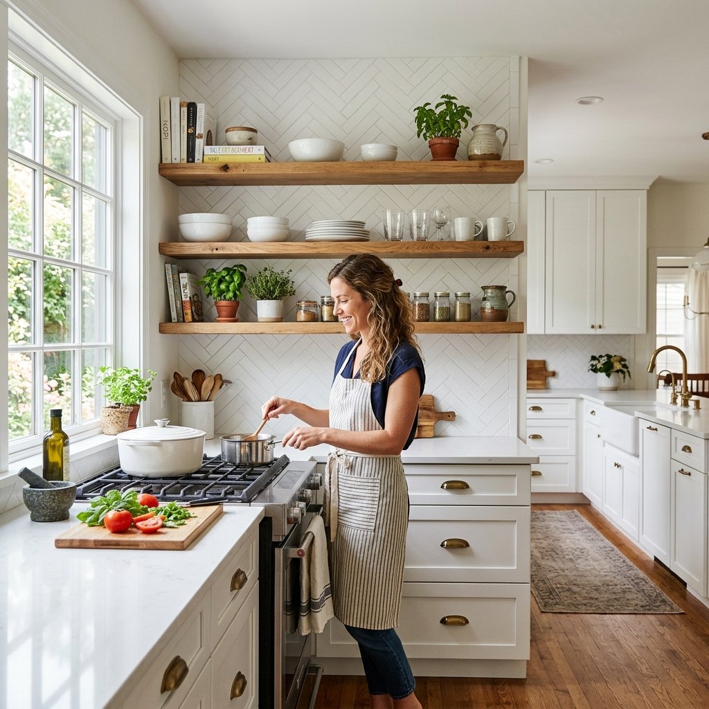 17 White Kitchen Ideas That Look Expensive Without Trying Too Hard 8 White Kitchen With Open Shelving
