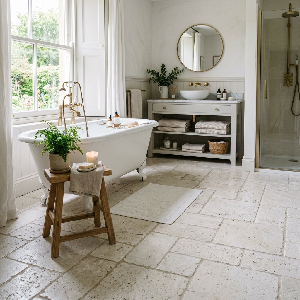 17 Bathroom Flooring Ideas That Instantly Make Your Space Look Expensive (Without the Celebrity Budget) 16 Whitewashed Stone Flooring