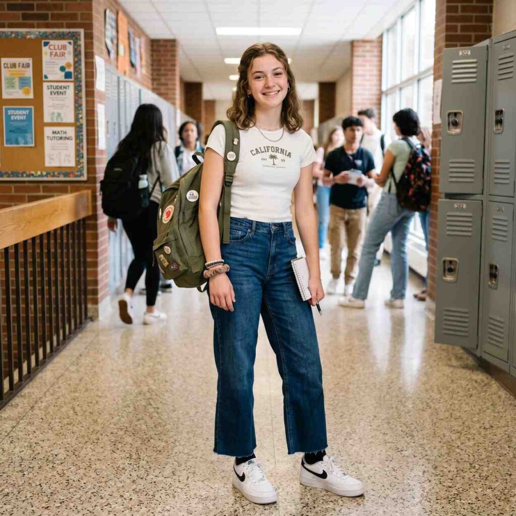 17 School Outfit Ideas So Good You’ll Actually Want to Wake Up Early for Class 3 Wide Leg Jeans Baby Tee