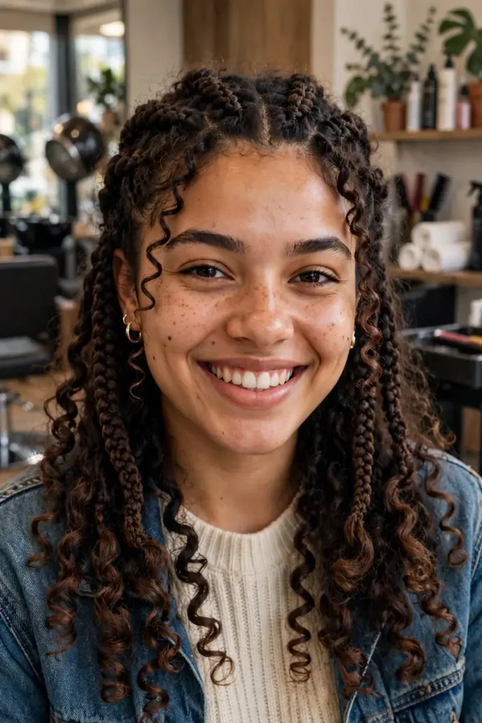 16 Curly Braided Hairstyles, Overheard During One Day at a Braiding Salon 3 braided 02 curly crochet