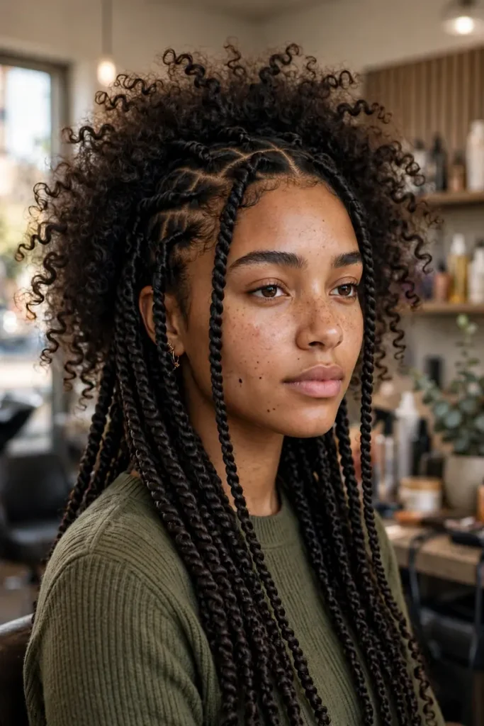 16 Curly Braided Hairstyles, Overheard During One Day at a Braiding Salon 6 braided 05 senegalese twists halo
