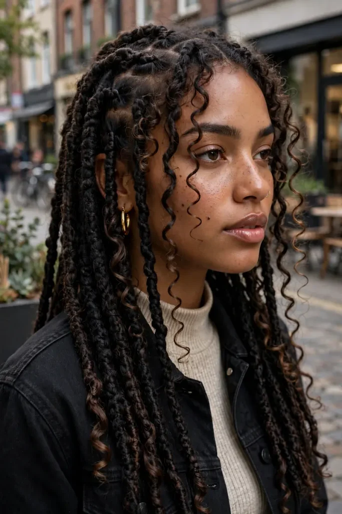 16 Curly Braided Hairstyles, Overheard During One Day at a Braiding Salon 8 braided 07 faux locs tendrils