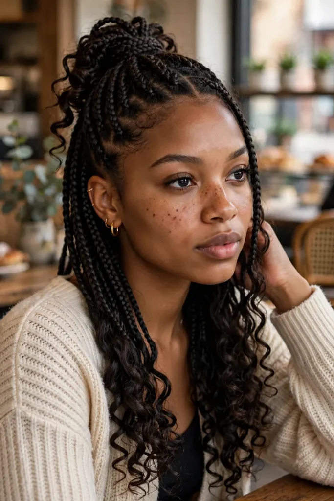 16 Curly Braided Hairstyles, Overheard During One Day at a Braiding Salon 10 braided 09 halfup box braids