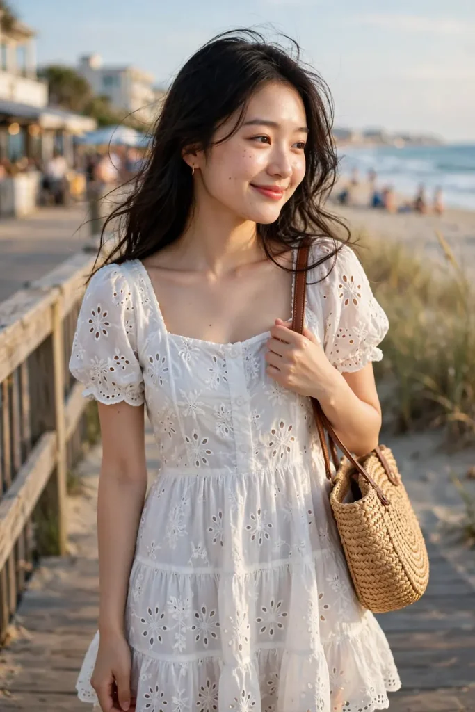 cut 09 eyelet dress straw bag