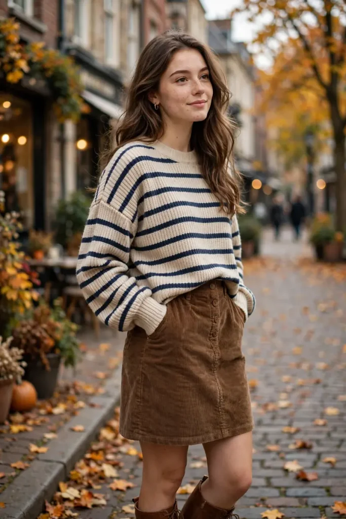 cut 10 striped sweater corduroy skirt