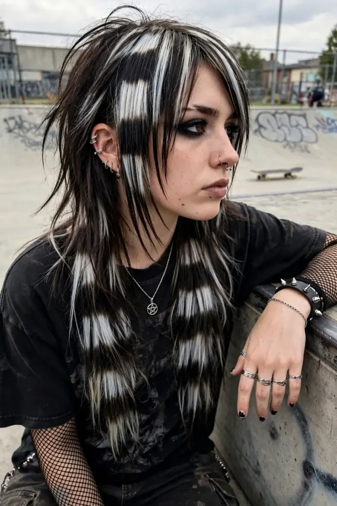 15 Emo Hairstyle Ideas, From 2000s Classics to Grown-Up Emo 6 emo 05 coontail stripes