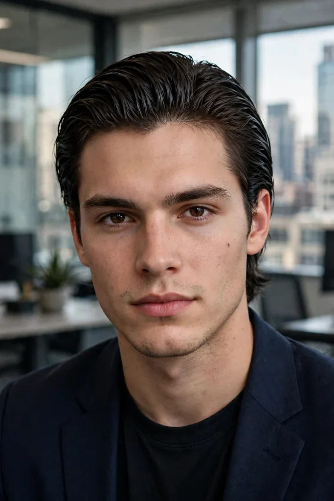 15 Medium Men's Hairstyles, Pulled From a Barber's Actual Text Thread With Clients 3 men 02 medium slick back