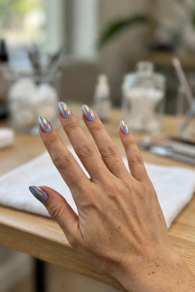 17 Chrome Summer Nails: The Shiniest Season on Record 12 s10 rainbow holo