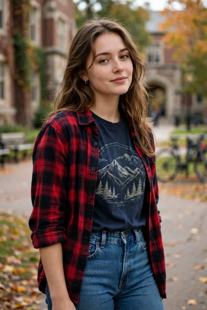 17 School Outfit Ideas (That Aren't Boring) 3 sch 02 jeans graphic tee flannel