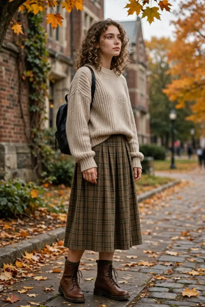 17 School Outfit Ideas (That Aren't Boring) 6 sch 05 midi skirt sweater boots