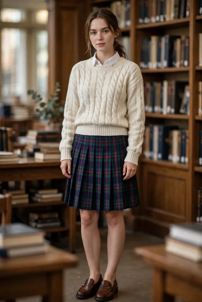 17 School Outfit Ideas (That Aren't Boring) 11 sch 10 plaid skirt sweater loafers