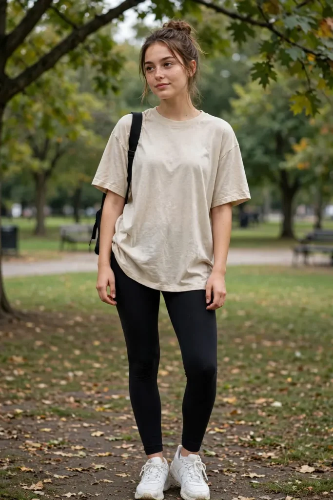 17 School Outfit Ideas (That Aren't Boring) 12 sch 11 leggings oversized tee sneakers