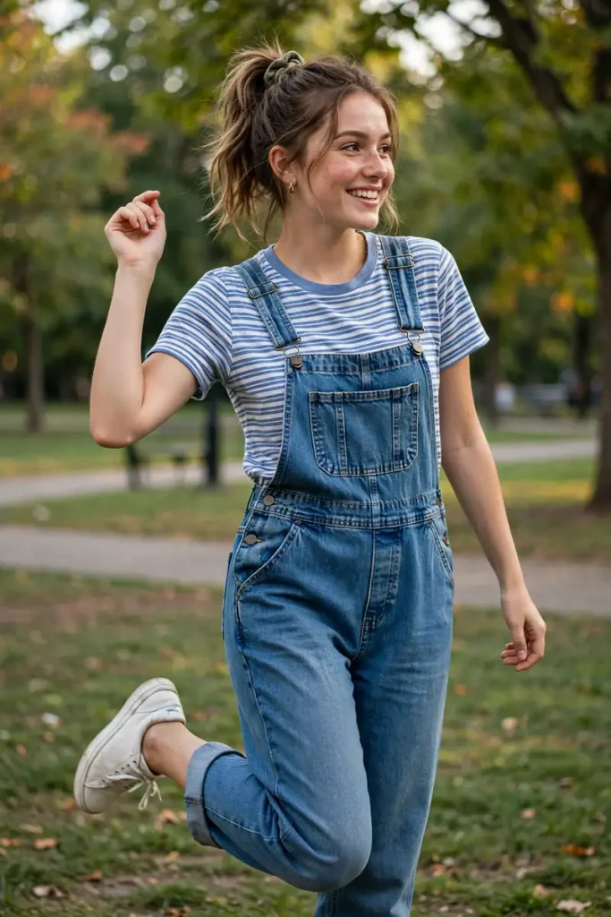 17 School Outfit Ideas (That Aren't Boring) 15 sch 14 overalls striped tee