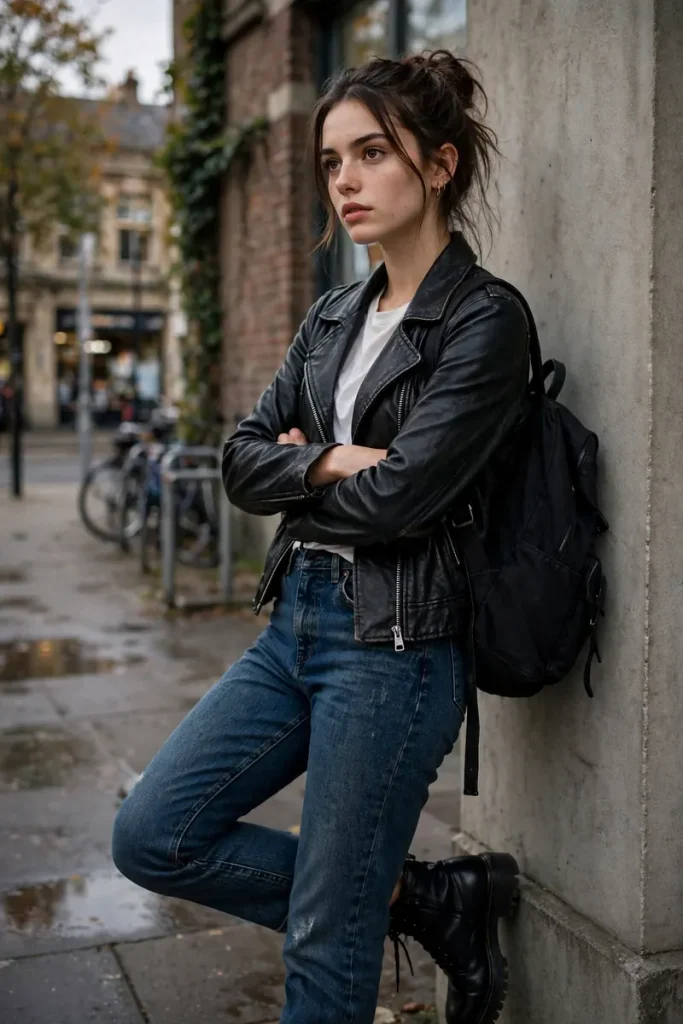 17 School Outfit Ideas (That Aren't Boring) 17 sch 16 leather jacket jeans boots