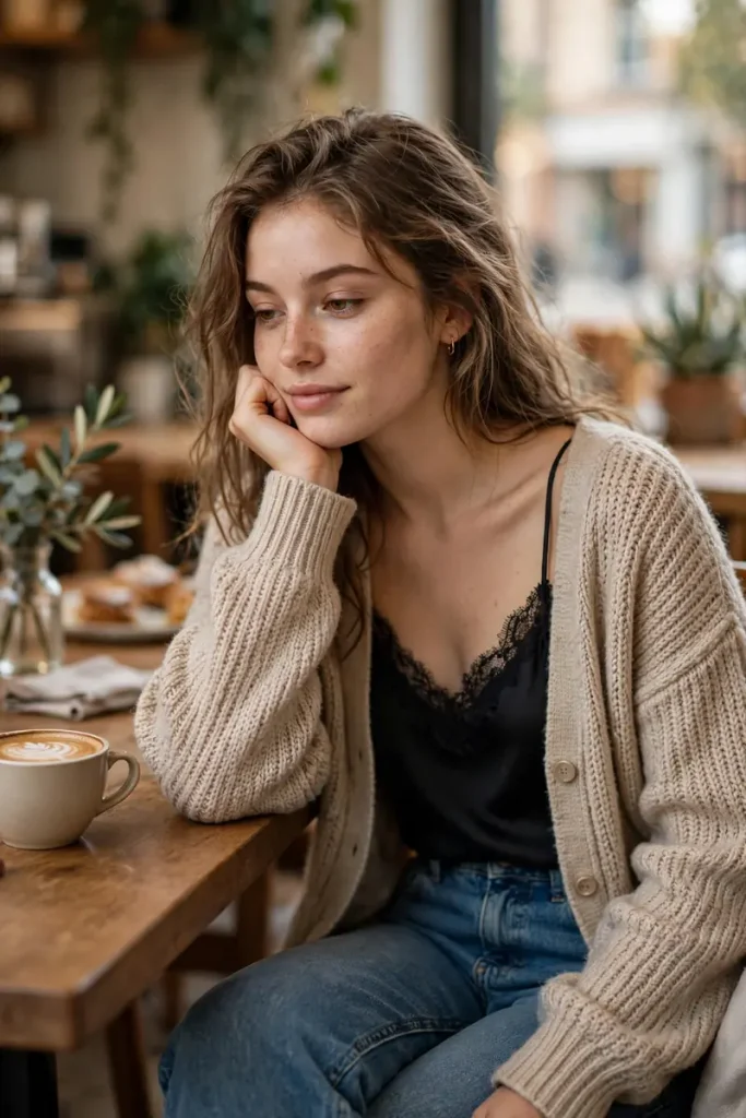 17 School Outfit Ideas (That Aren't Boring) 18 sch 17 cardigan camisole mom jeans