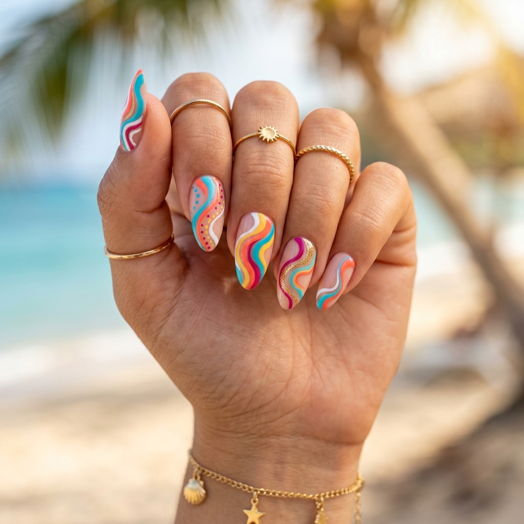 18 Summer Holiday Nails Ideas That’ll Make Your Hands the Main Character 17 Abstract Swirl Designs nails
