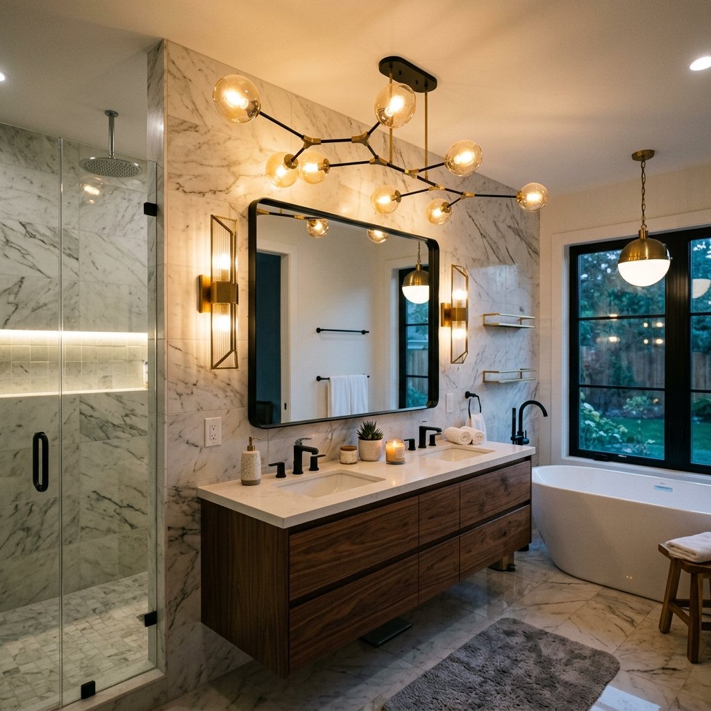 16 Bathroom Remodel Ideas That’ll Make Your Space Look Straight Out of a Luxury Spa 7 Add Statement Lighting